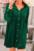 Collared Button Front Long Sleeve Velvet Shirt Dress