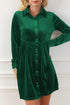 Collared Button Front Long Sleeve Velvet Shirt Dress