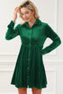 Collared Button Front Long Sleeve Velvet Shirt Dress