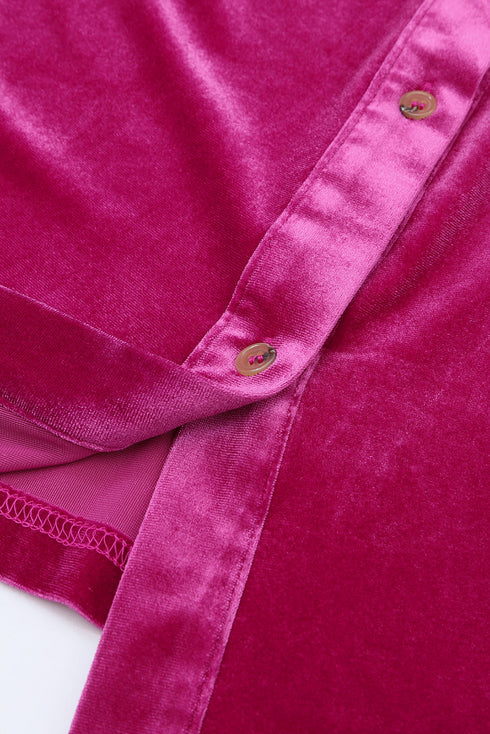 Collared Button Front Long Sleeve Velvet Shirt Dress
