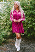 Collared Button Front Long Sleeve Velvet Shirt Dress