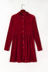 Collared Button Front Long Sleeve Velvet Shirt Dress