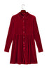 Collared Button Front Long Sleeve Velvet Shirt Dress