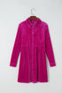 Collared Button Front Long Sleeve Velvet Shirt Dress