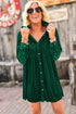 Collared Button Front Long Sleeve Velvet Shirt Dress