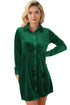Collared Button Front Long Sleeve Velvet Shirt Dress