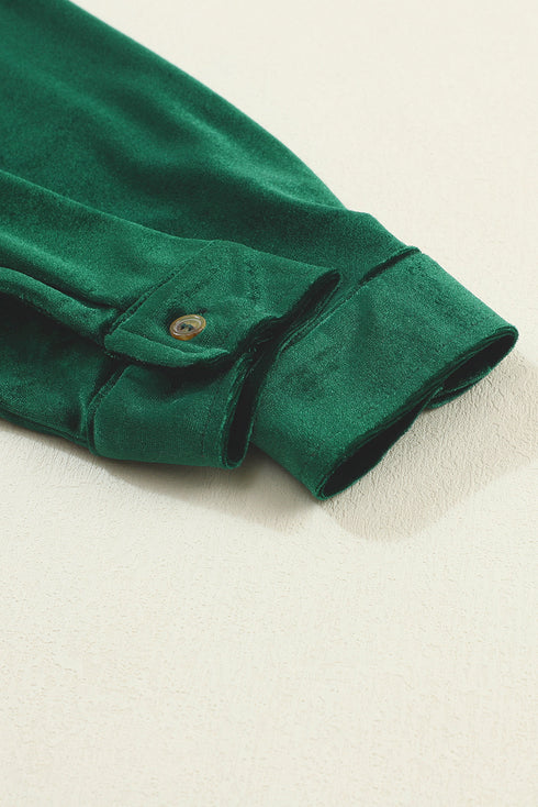 Collared Button Front Long Sleeve Velvet Shirt Dress