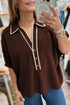 Collared Button V Neck Rick Rack Trim Blouse
