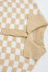 Collared Checkerboard Knit Button Placket Pullover Sweater
