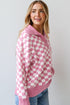 Collared Checkerboard Knit Button Placket Pullover Sweater