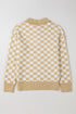 Collared Checkerboard Knit Button Placket Pullover Sweater