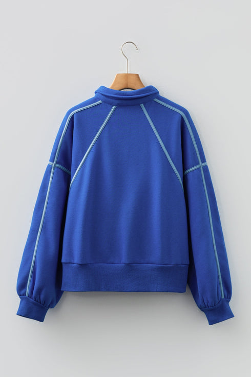 Collared Drop Shoulder Snap Placket Pullover Sweatshirt