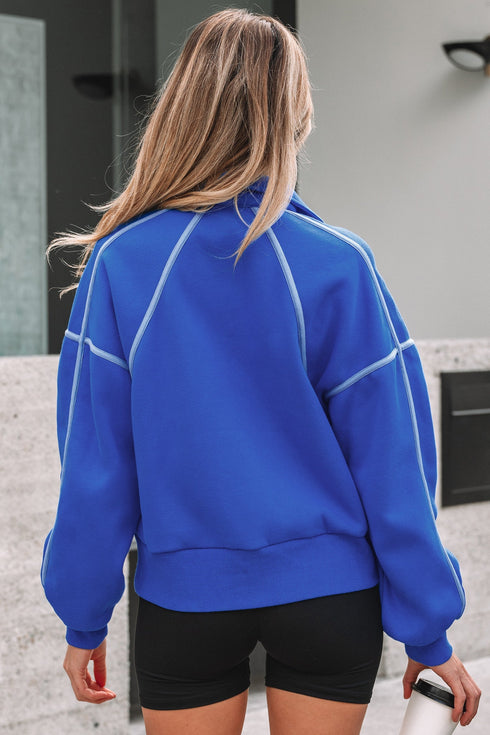 Collared Drop Shoulder Snap Placket Pullover Sweatshirt