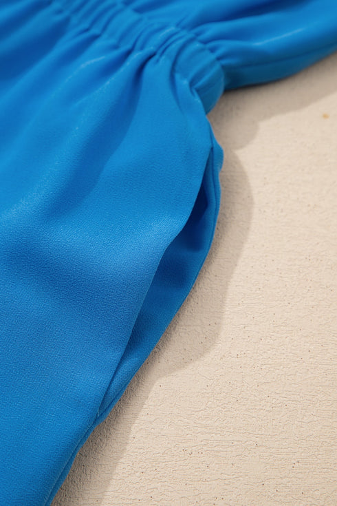 Collared Half Button Sleeveless Elastic Waist Shirt Mini Dress