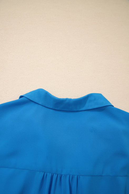 Collared Half Button Sleeveless Elastic Waist Shirt Mini Dress