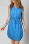 Collared Half Button Sleeveless Elastic Waist Shirt Mini Dress