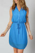 Collared Half Button Sleeveless Elastic Waist Shirt Mini Dress