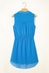 Collared Half Button Sleeveless Elastic Waist Shirt Mini Dress