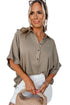 Collared Half Buttons Folded Short Sleeve Oversize Top