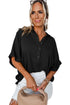 Collared Half Buttons Folded Short Sleeve Oversize Top