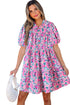 Collared Half Placket Short Sleeve Loose Fit Floral Dress