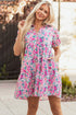 Collared Half Placket Short Sleeve Loose Fit Floral Dress
