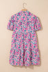 Collared Half Placket Short Sleeve Loose Fit Floral Dress