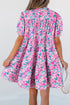Collared Half Placket Short Sleeve Loose Fit Floral Dress