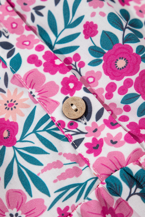 Collared Half Placket Short Sleeve Loose Fit Floral Dress