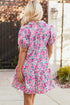 Collared Half Placket Short Sleeve Loose Fit Floral Dress