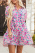 Collared Half Placket Short Sleeve Loose Fit Floral Dress