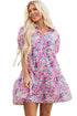 Collared Half Placket Short Sleeve Loose Fit Floral Dress
