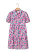 Collared Half Placket Short Sleeve Loose Fit Floral Dress