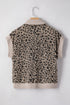 Collared Half Zip Cap Sleeve Animal Pattern Top