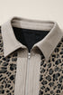 Collared Half Zip Cap Sleeve Animal Pattern Top