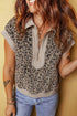Collared Half Zip Cap Sleeve Animal Pattern Top