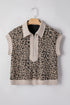 Collared Half Zip Cap Sleeve Animal Pattern Top