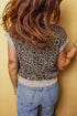 Collared Half Zip Cap Sleeve Animal Pattern Top