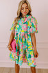 Collared Puff Sleeve Tiered Mini Shirt Dress