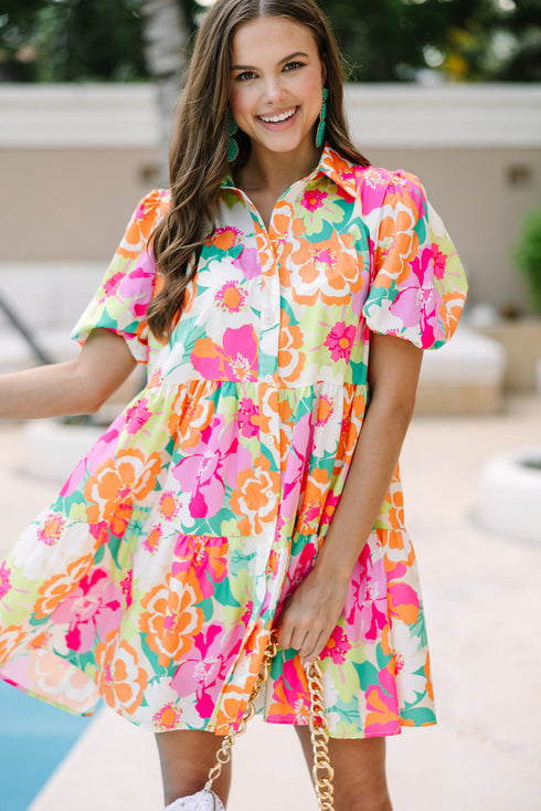 Collared Puff Sleeve Tiered Mini Shirt Dress