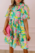 Collared Puff Sleeve Tiered Mini Shirt Dress