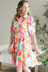 Collared Puff Sleeve Tiered Mini Shirt Dress