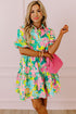 Collared Puff Sleeve Tiered Mini Shirt Dress