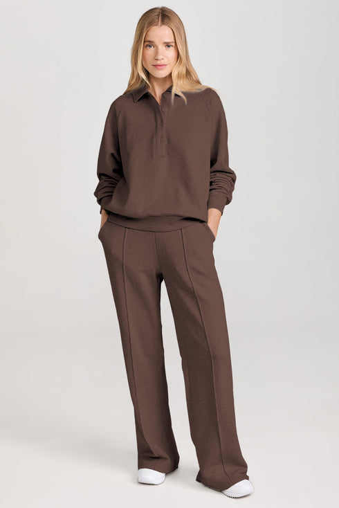 Collared Raglan Sweatshirt And Wide Leg Pant Set
