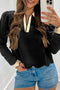 Collared Scallop Trim Long Sleeve Contrast Blocked Top