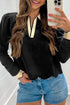 Collared Scallop Trim Long Sleeve Contrast Blocked Top