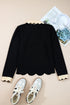 Collared Scallop Trim Long Sleeve Contrast Blocked Top