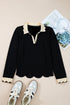 Collared Scallop Trim Long Sleeve Contrast Blocked Top