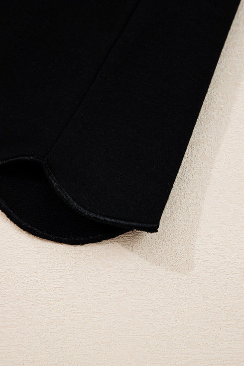 Collared Scallop Trim Long Sleeve Contrast Blocked Top