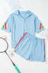 Collared Short Sleeve Patchwork Applique Two Piece Short Set